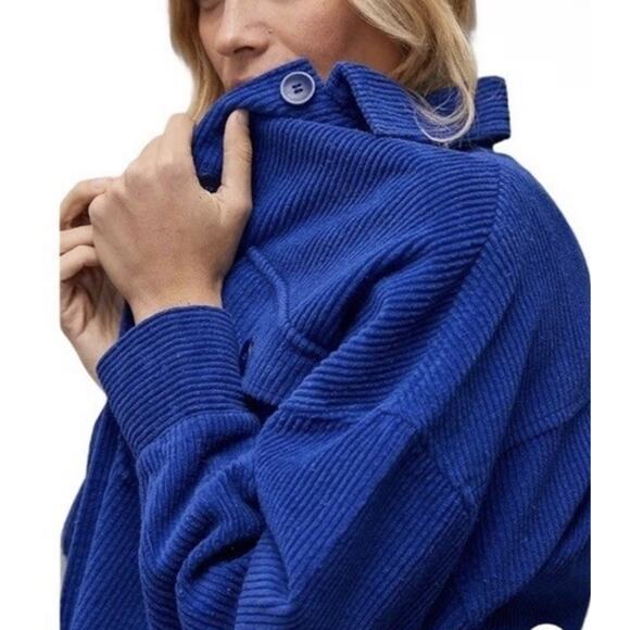Avec Les Filles Anthropologie M Oversized Corduroy Shacket Royal Blue Button Up - Picture 7 of 12